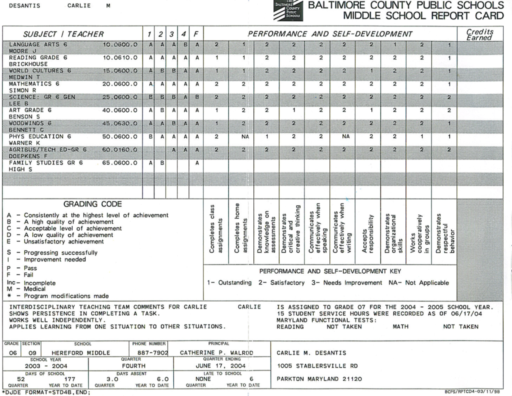 Hmmmm… Old Report Card…